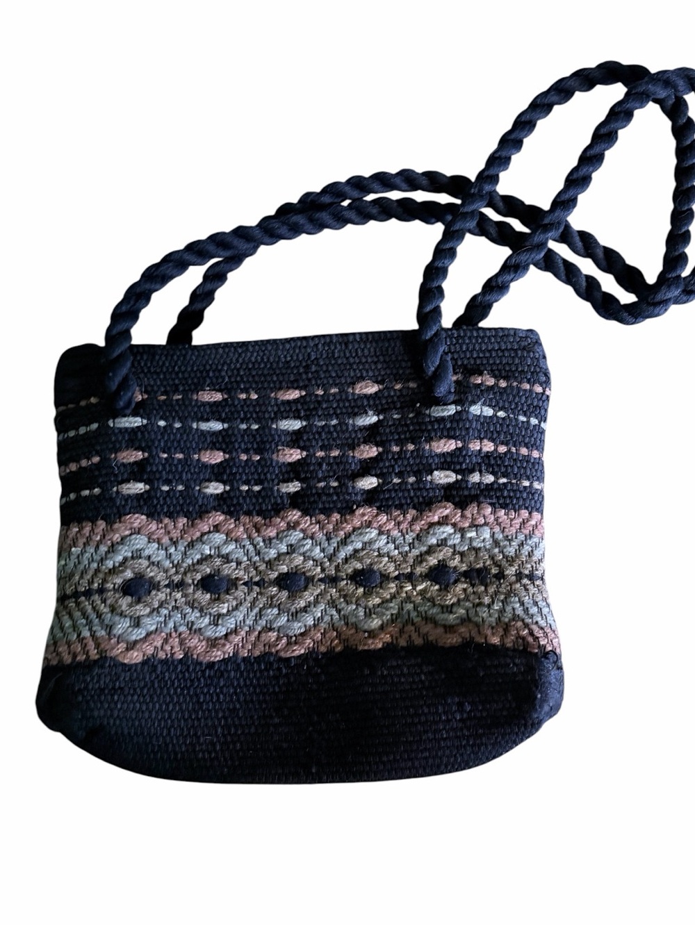 Vintage Boho Handmade Woven Knit Geometric Print Shoulder Bag GUC